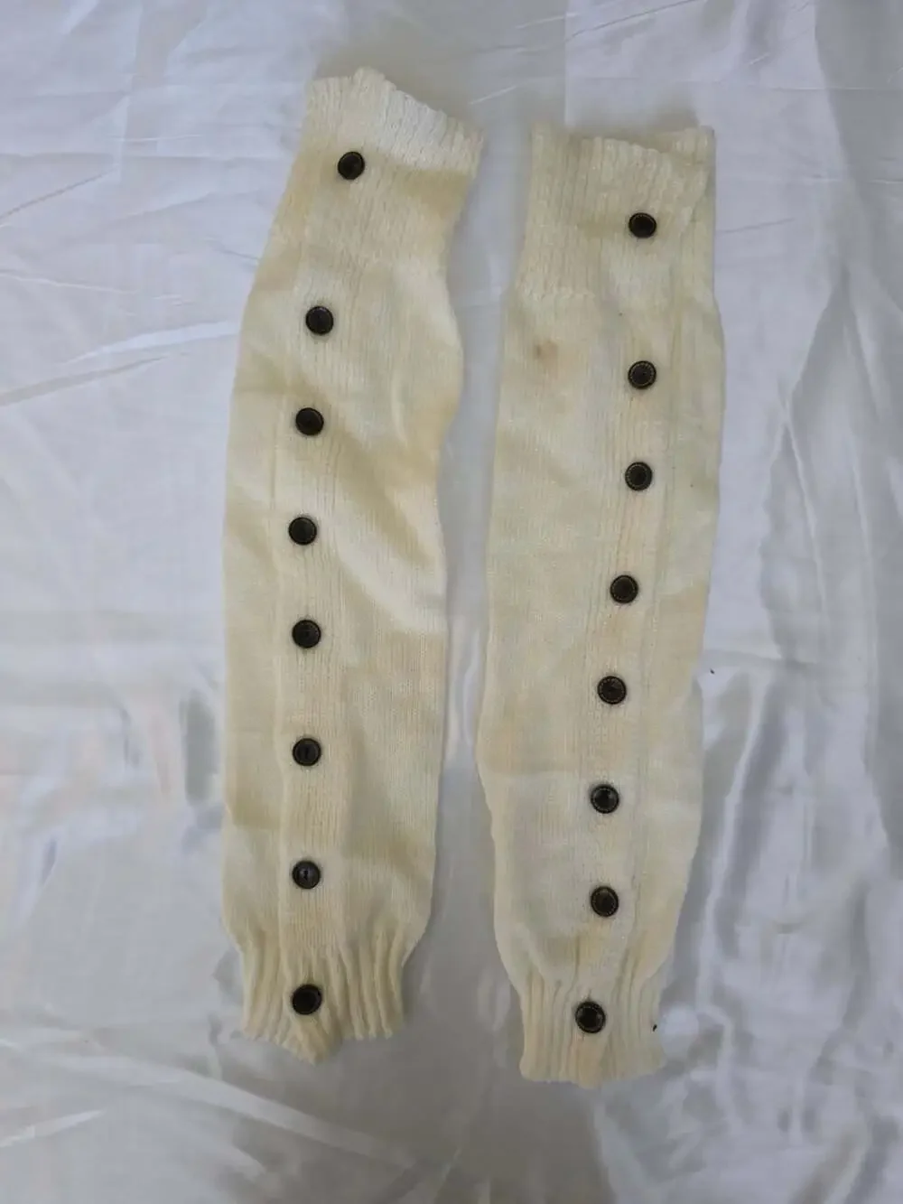Cute New Knit Button Leg Warmers in White with Button Details
